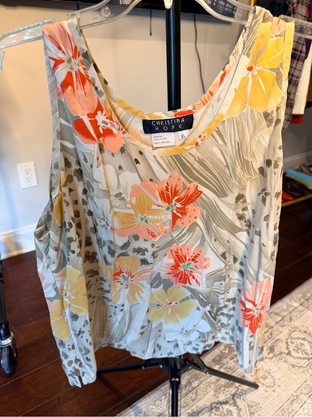 Christina Floral Sleeveless Camisole in Coral, Yellow & Cream